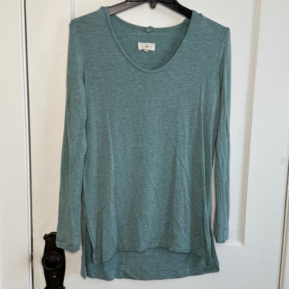 Lou & Grey | Light Teal Buttery Soft Scoop Neck Long Sleeve Tunic Shirt Top - Picture 2 of 6